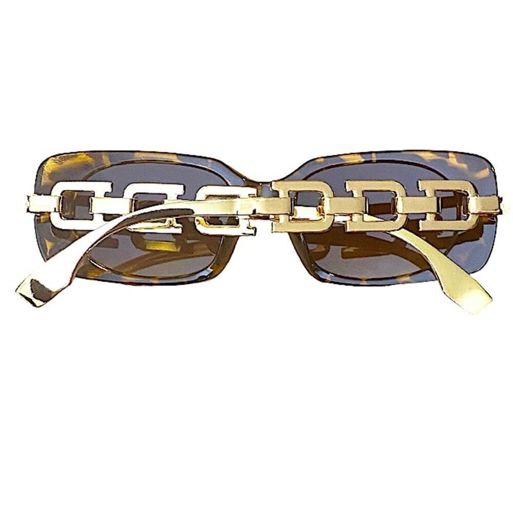 Y2K Sunglasses Leopard Print New Chain Link Style Legs Beautiful Glasses Retro - Picture 2 of 8